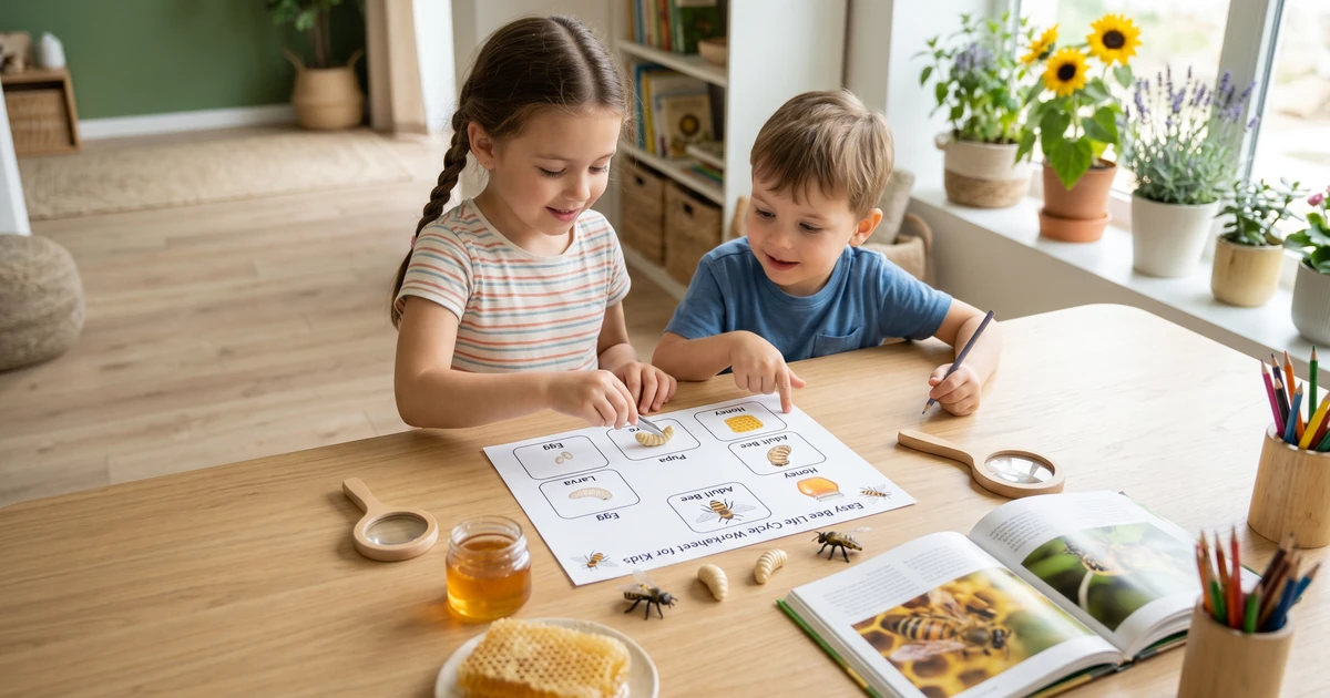 Easy Bee Life Cycle Worksheet for Kids From Egg to Honey
