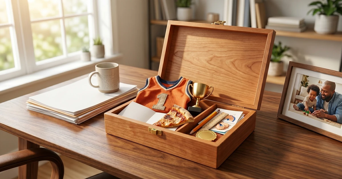 Keepsake Box For Dad's Desk: Small Wooden Memory Box