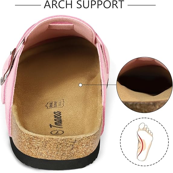 Cork Footbed Suede Clogs For Women - Memory Foam Orthopedic House Shoes With Arch Support Size 6-11