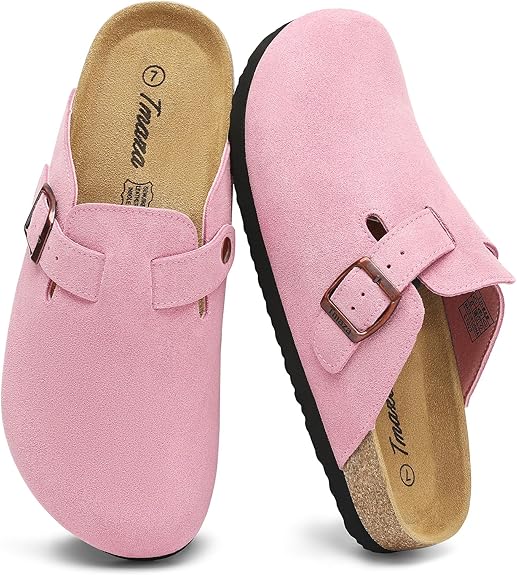 Cork Footbed Suede Clogs For Women - Memory Foam Orthopedic House Shoes With Arch Support Size 6-11