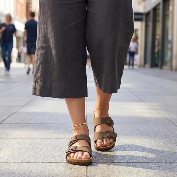 Cushionaire Lane Cork Footbed Sandals For Women – Comfortable Double Buckle Slip-On With Genuine Suede Footbed & Arch Support Slides For Women Footwear