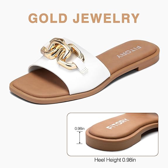 Fitory Women'S Flat Sandals Fashion Slides With Soft Leather Slippers For Summer Size 6-11