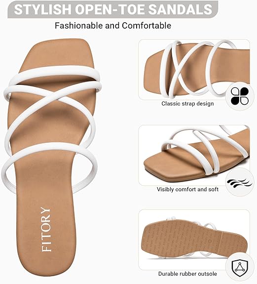 Fitory Women'S Slide Sandals, Chic Cross-Strap & Comfy Flat Shoes For Summer Size 6-11