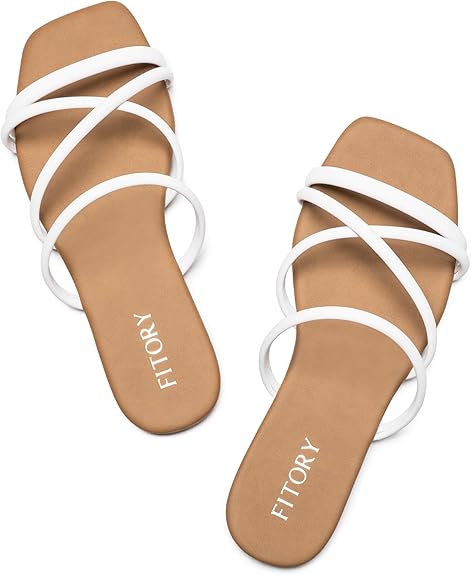 Fitory Women'S Slide Sandals, Chic Cross-Strap & Comfy Flat Shoes For Summer Size 6-11