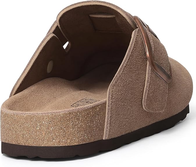 Kidmi Genuine Suede Clogs For Women Memory Foam Cork Footbed Potato Shoes Slip On Leather Mules With Big Buckle