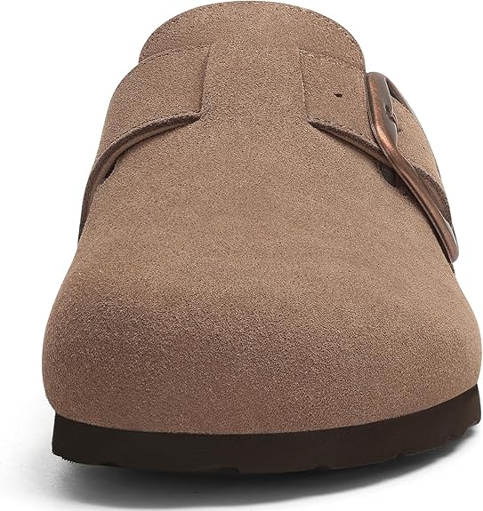 Kidmi Genuine Suede Clogs For Women Memory Foam Cork Footbed Potato Shoes Slip On Leather Mules With Big Buckle