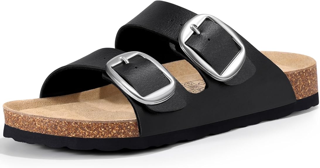 Kidmi Genuine Suede Clogs For Women Memory Foam Cork Footbed Potato Shoes Slip On Leather Mules With Big Buckle