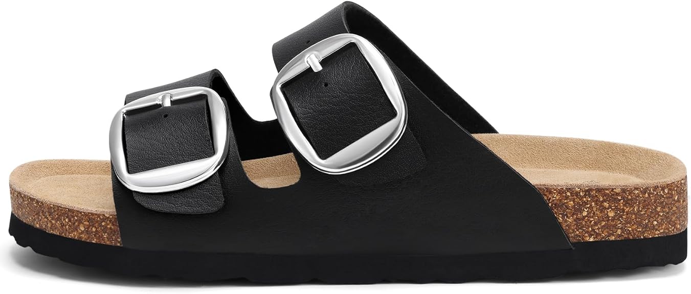 Kidmi Genuine Suede Clogs For Women Memory Foam Cork Footbed Potato Shoes Slip On Leather Mules With Big Buckle