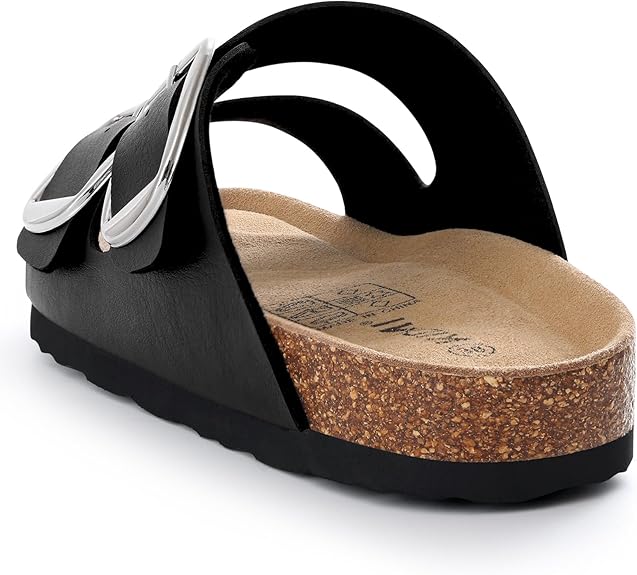 Kidmi Genuine Suede Clogs For Women Memory Foam Cork Footbed Potato Shoes Slip On Leather Mules With Big Buckle