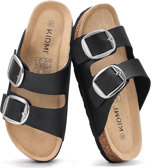 Kidmi Genuine Suede Clogs For Women Memory Foam Cork Footbed Potato Shoes Slip On Leather Mules With Big Buckle