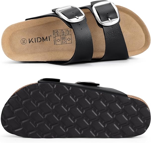 Kidmi Genuine Suede Clogs For Women Memory Foam Cork Footbed Potato Shoes Slip On Leather Mules With Big Buckle
