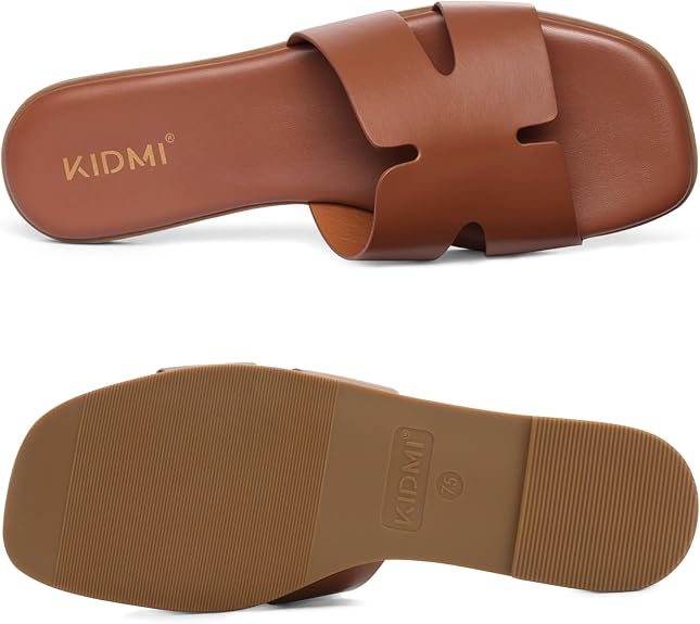 Kidmi Women'S Dressy Flat Sandals, Comfortable Slip On Summer Slides, Fashion Open Toe Casual Sandals