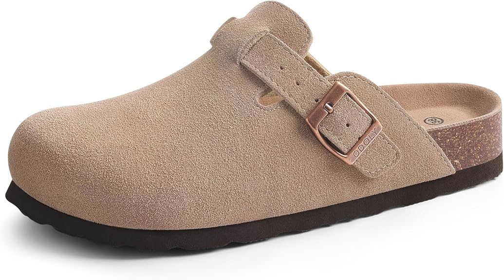 Odoly Genuine Suede Clogs For Women Men Soft Cork Footbed Leather Mules Comfort Potato Shoes With Arch Support