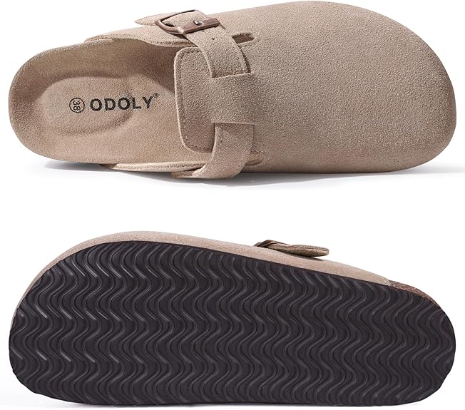 Odoly Genuine Suede Clogs For Women Men Soft Cork Footbed Leather Mules Comfort Potato Shoes With Arch Support