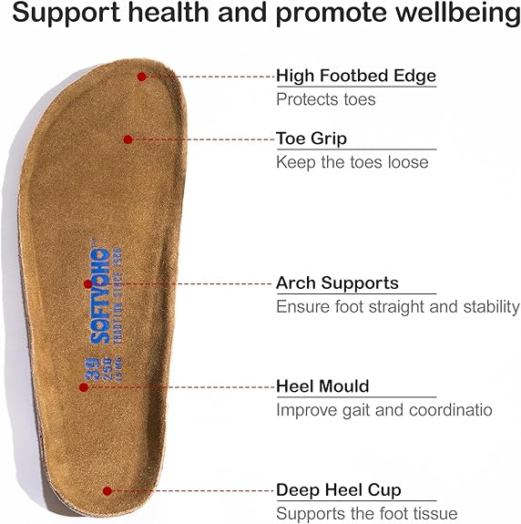 Softyoho Clogs For Women Men, Mules With Arch Support And Adjustable Buckle, Suede Leather Cork Footbed Potato Shoes