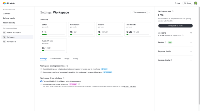 Workspace settings