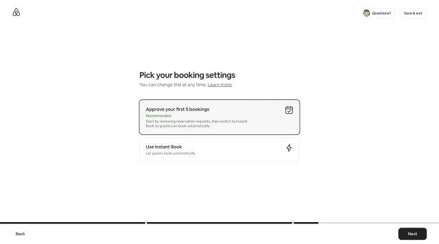 Booking settings