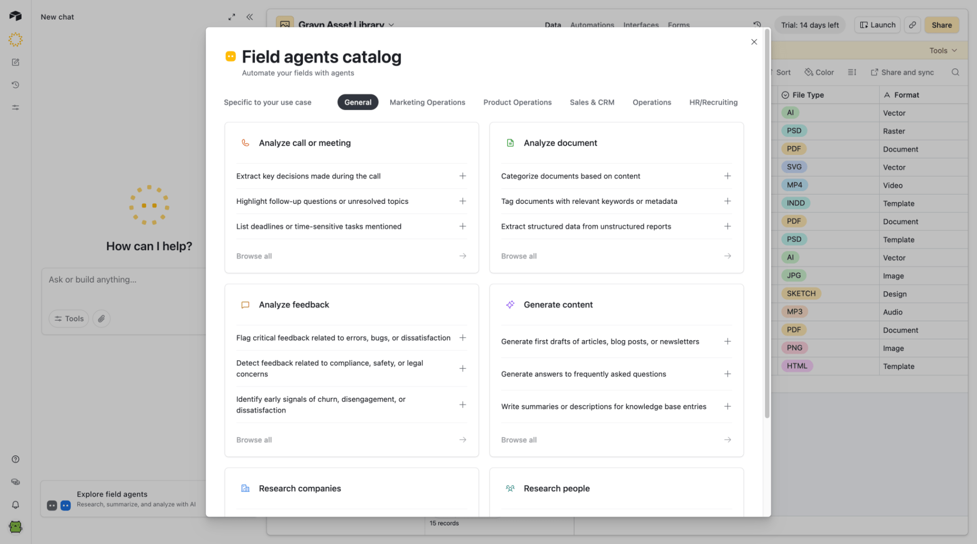Field agent catalog