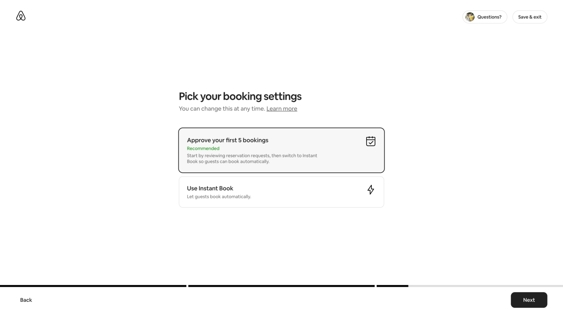 Booking settings