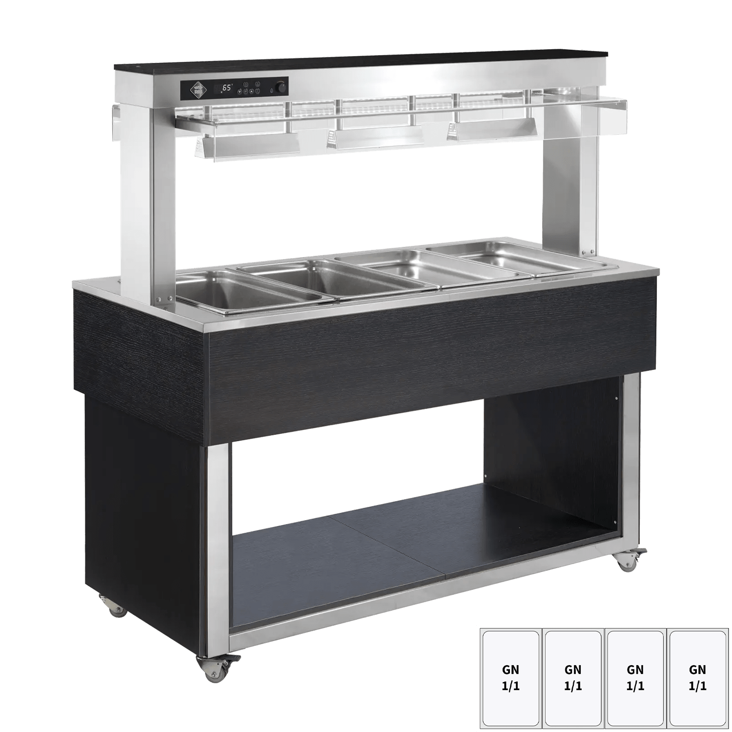 Insulă expunere alimente încălzită, tavă bain marie GN 4-1/1 Wenge
