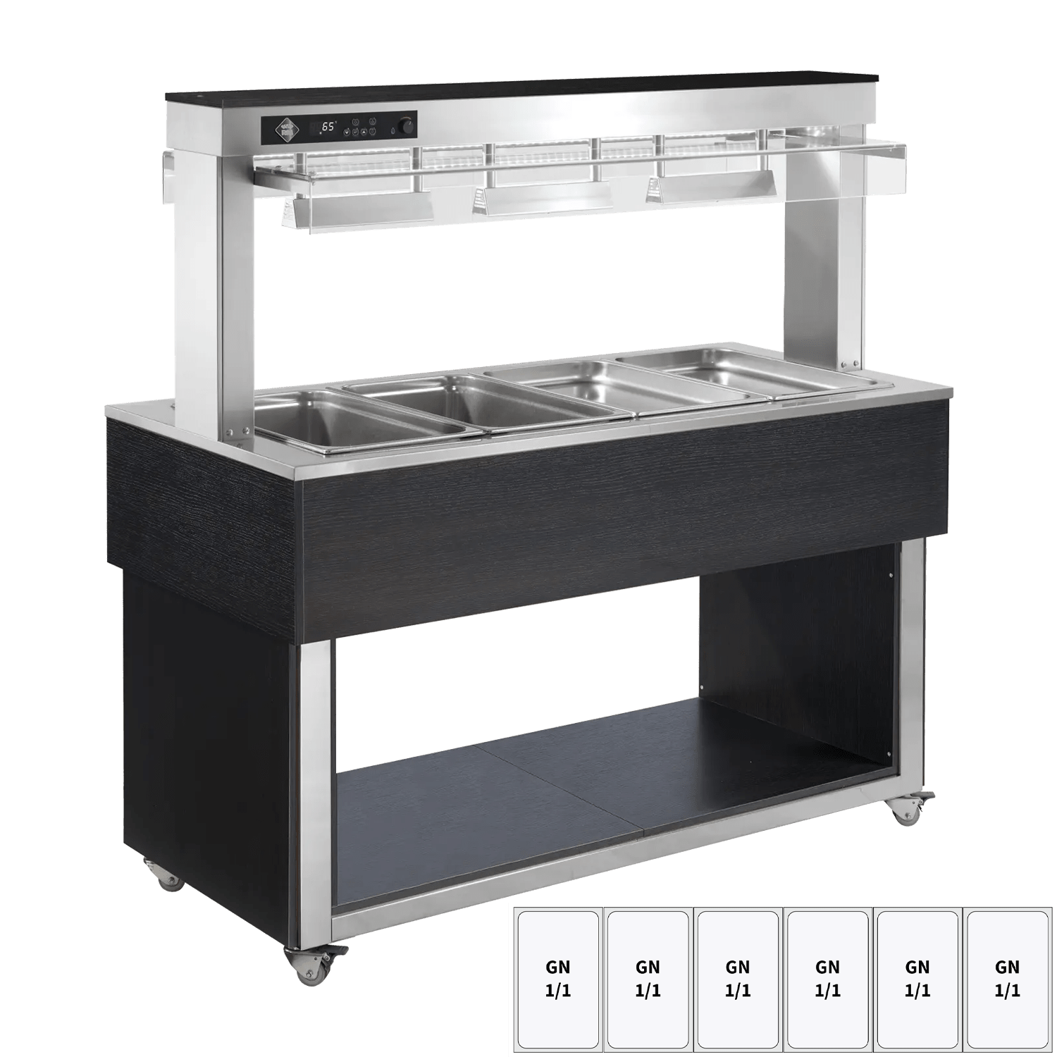 Insulă expunere alimente încălzită, tavă bain marie GN 6-1/1 Wenge
