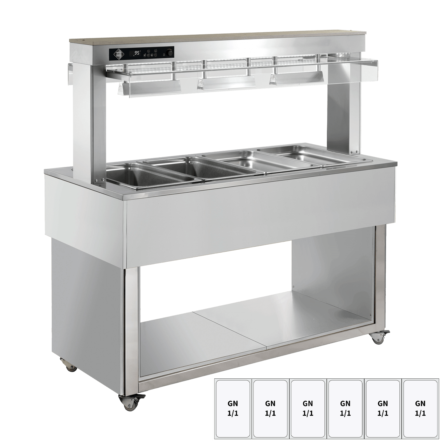 Insulă încălzită pentru expunere alimente, tavă bain marie GN 6-1/1 RAL