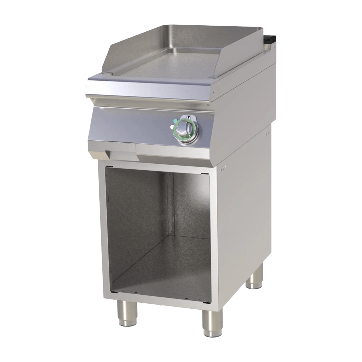 Plită fry-top netedă cromată pe dulap deschis