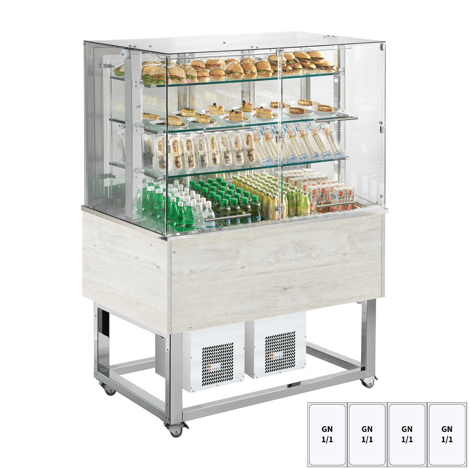 Vitrină refrigerată GN 4-1/1 capac inferior, deschidere laterală, Hemlock