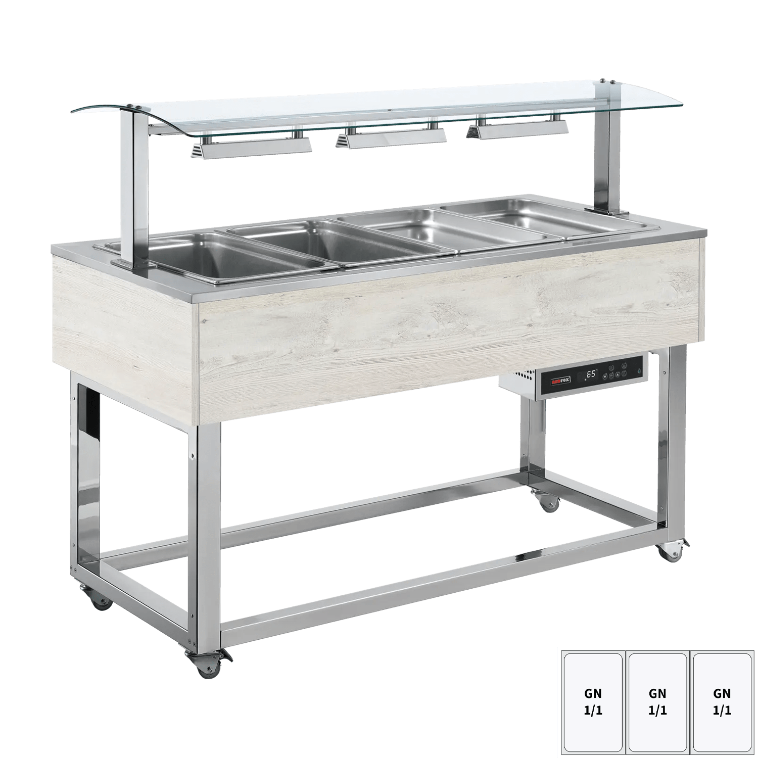 Vitrină insulă încălzită, bain-marie GN 3-1/1 Hemlock