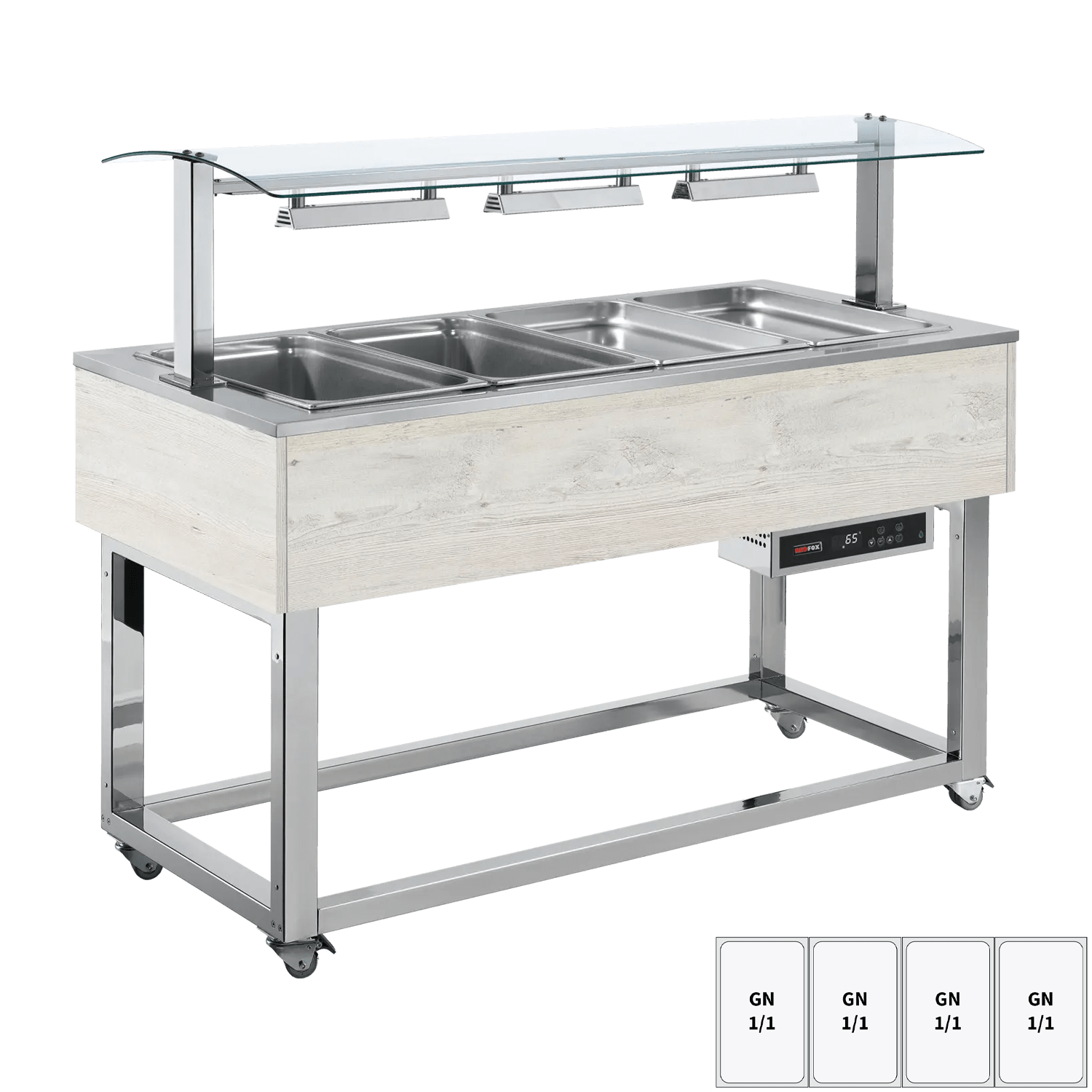 Vitrină insulă încălzită, bain-marie GN 4-1/1 Hemlock