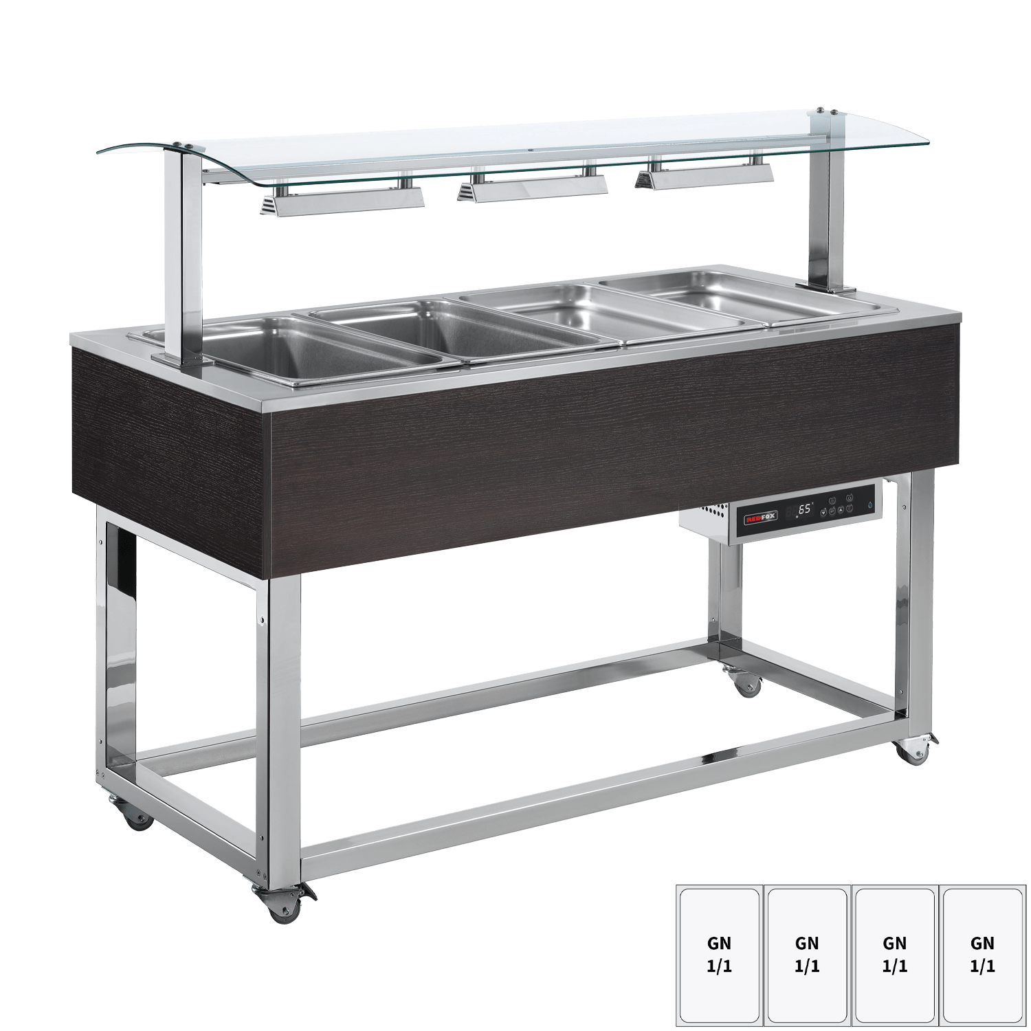 Vitrină insulă încălzită, bain-marie GN 4-1/1 Wenge
