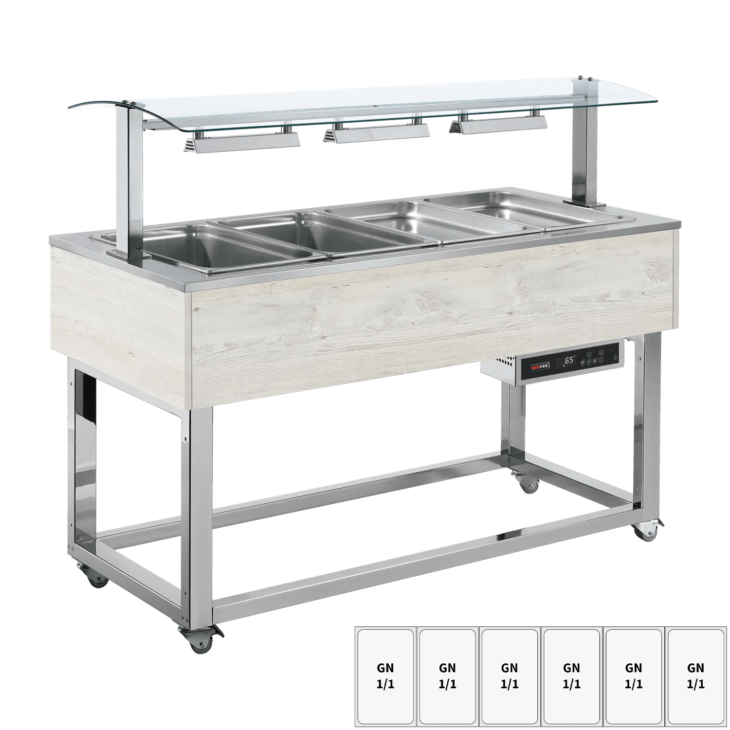 Vitrină insulă încălzită, bain-marie GN 6-1/1 Hemlock