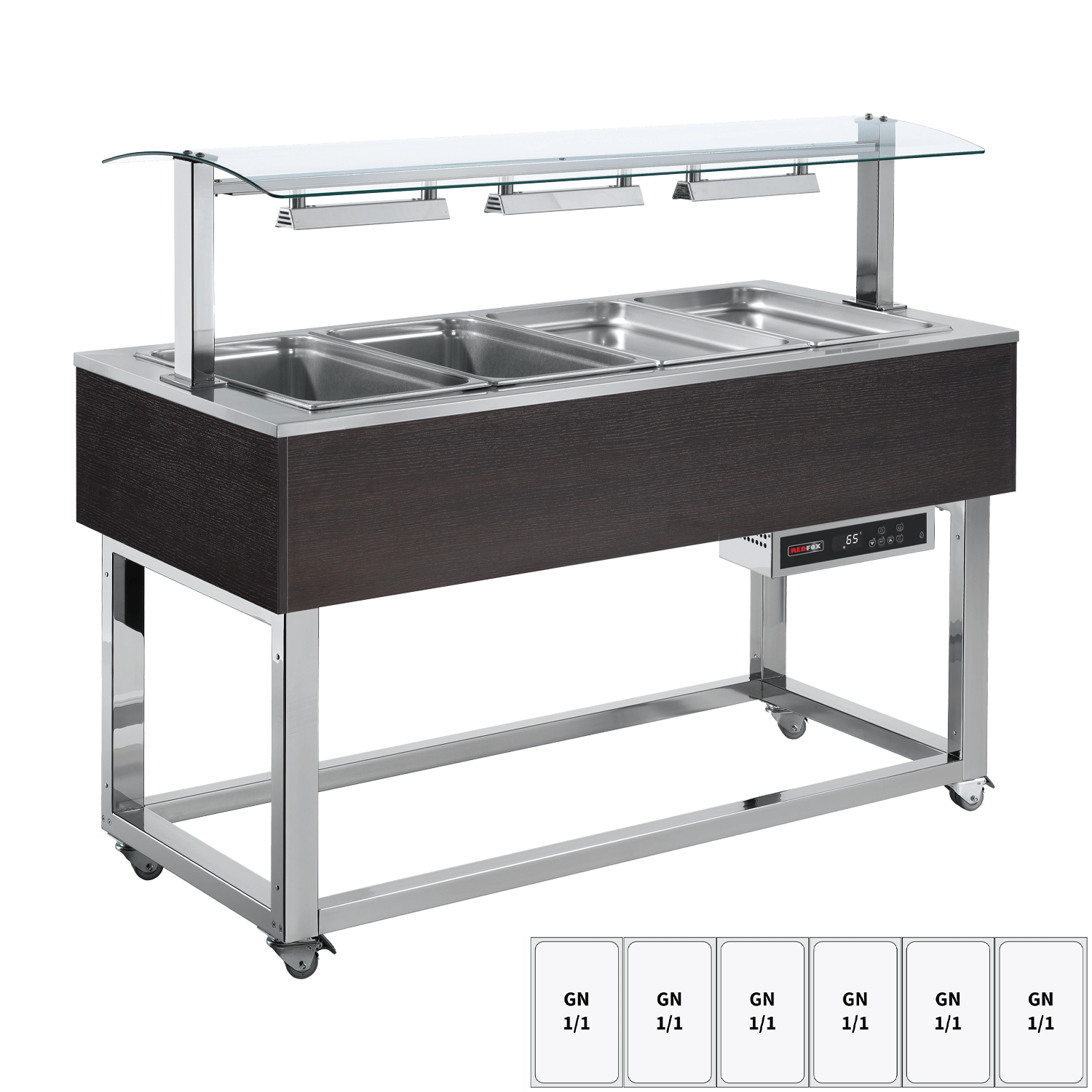 Vitrină insulă încălzită, bain-marie GN 6-1/1 Wenge
