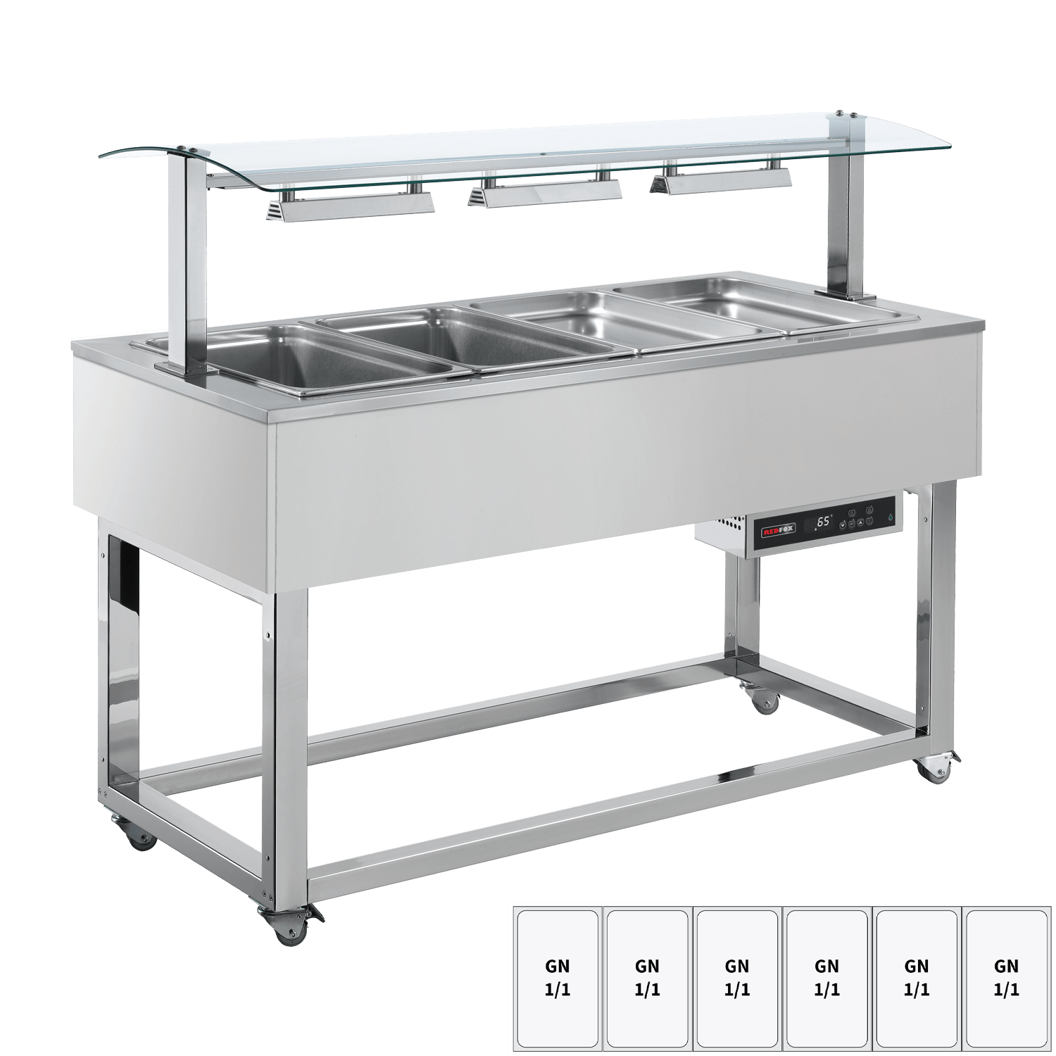 Vitrină insulă încălzită, bain-marie GN 6-1/1 RAL