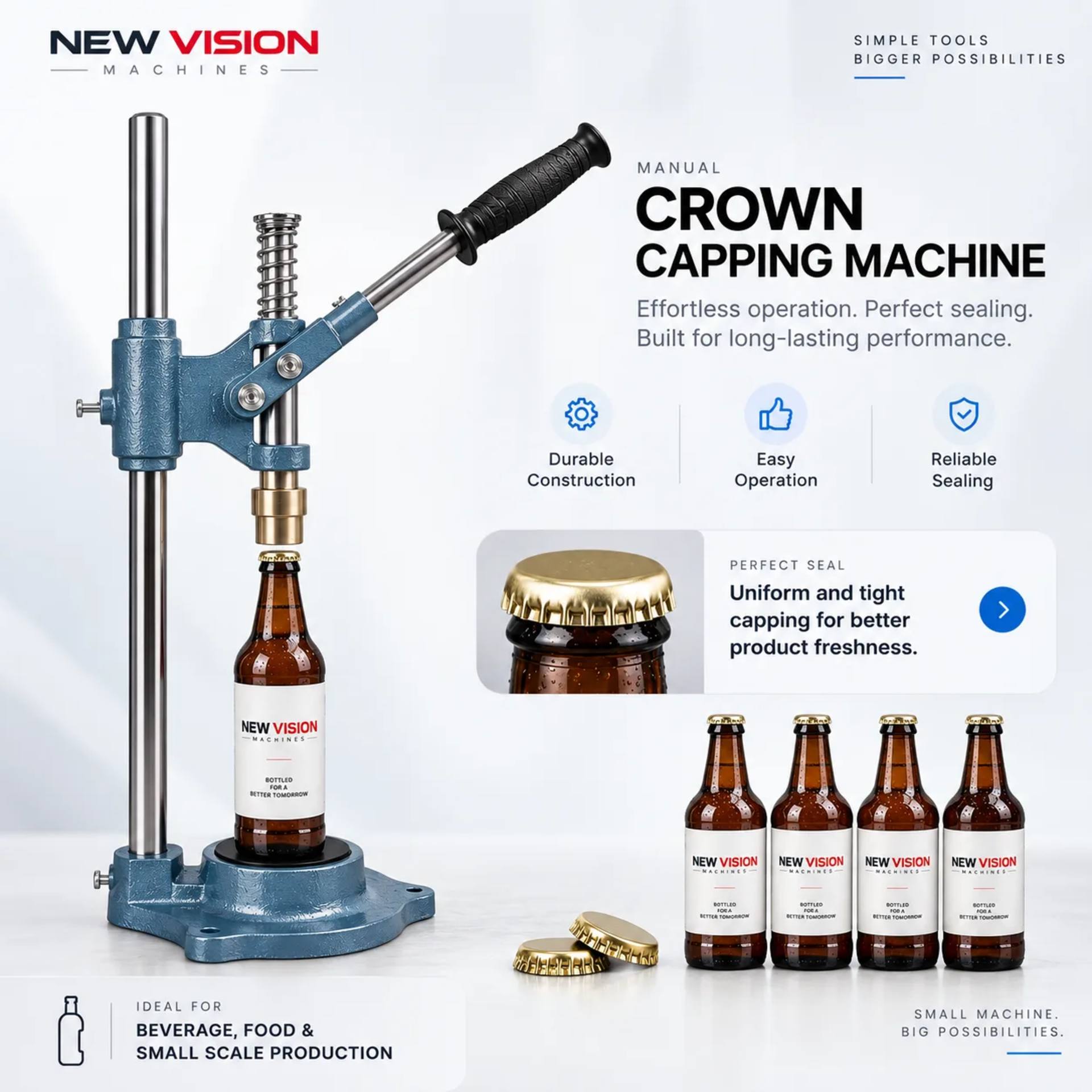 Crown Capping Machine — Glass Bottle Crown Cap Sealer — Capping Machine by New Vision Machines