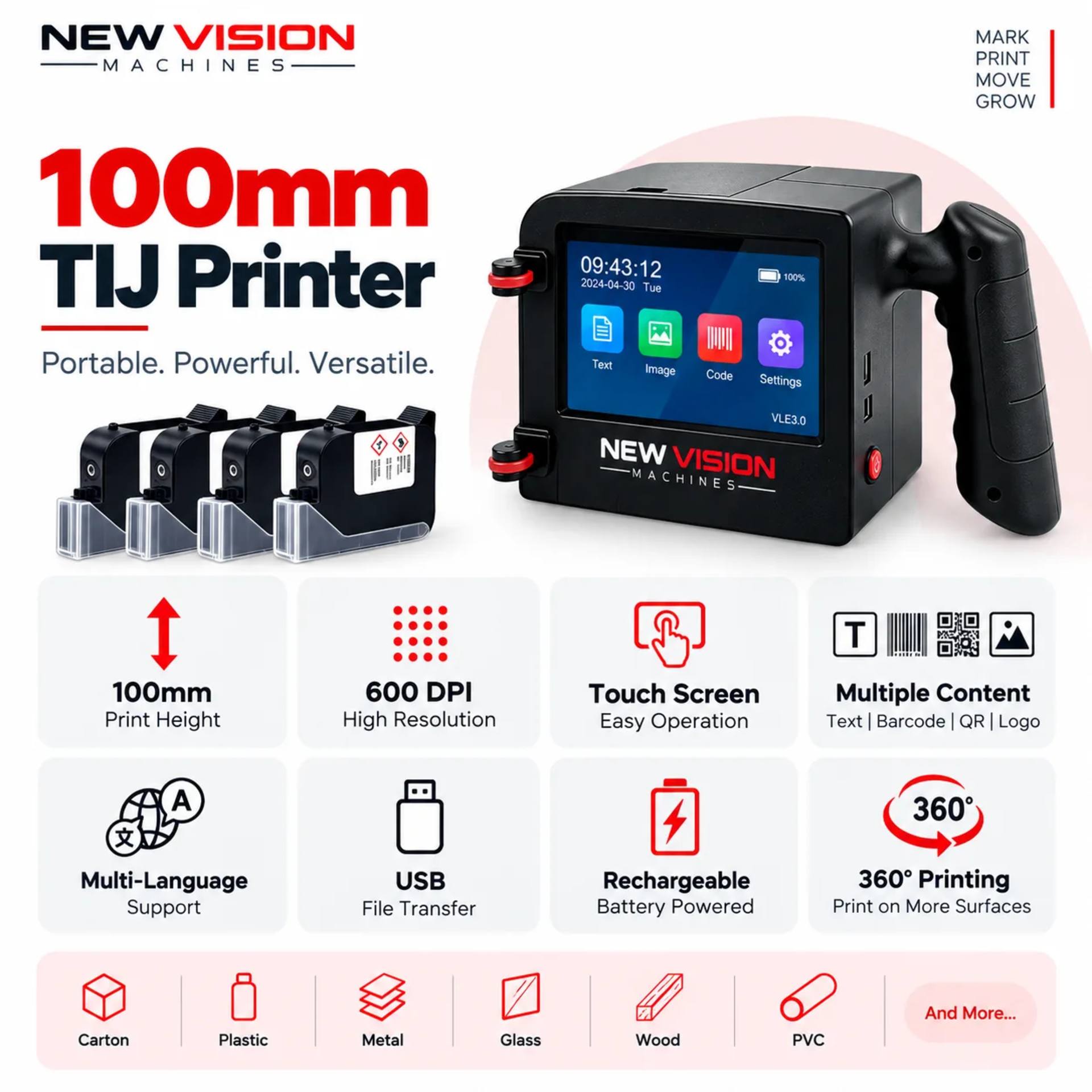 Portable Thermal Inkjet Printer — 4-inch 100mm Wide Format — Inkjet Printers by New Vision Machines