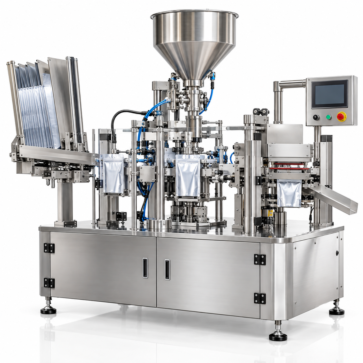 Premade Pouch Filling and Sealing Machine — Automatic Single-Station Pick-Fill-Seal, 10-20 Pouches/Min