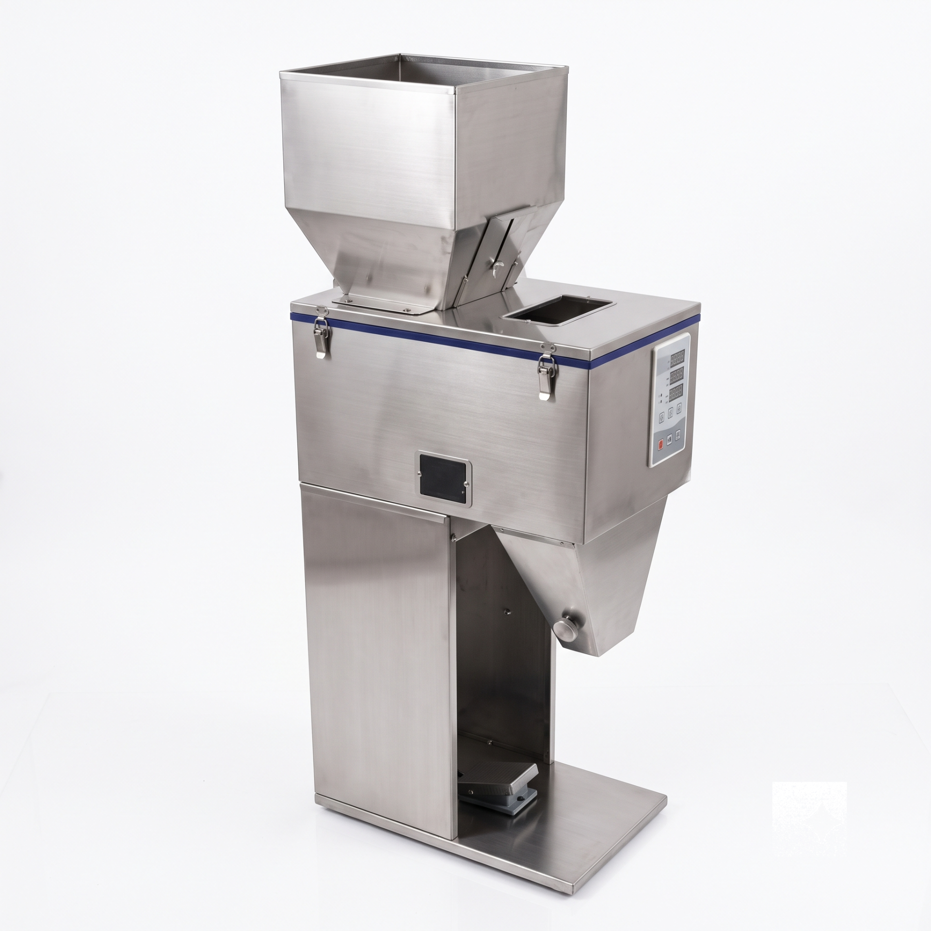 New Vision Machines 200g Weigh Filler Machine for Granules — Semi Automatic Load-Cell Filling Machine