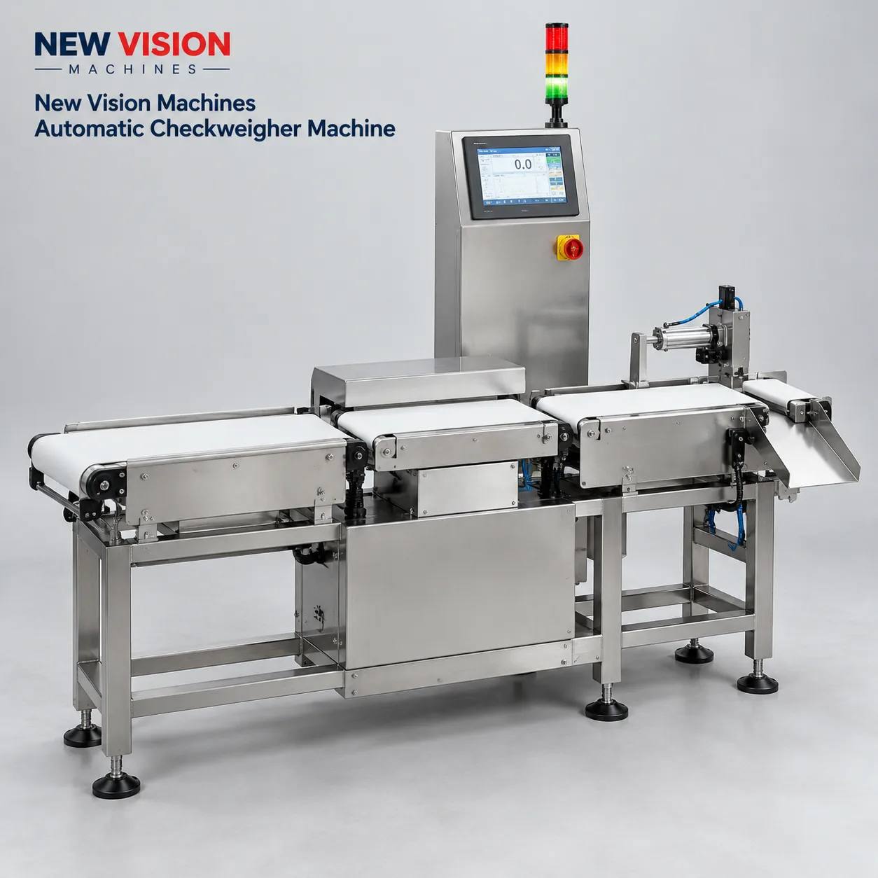 New Vision Machines Automatic Checkweigher Machine — Inline Weight Check with Auto Reject — supplied to businesses in Visakhapatnam