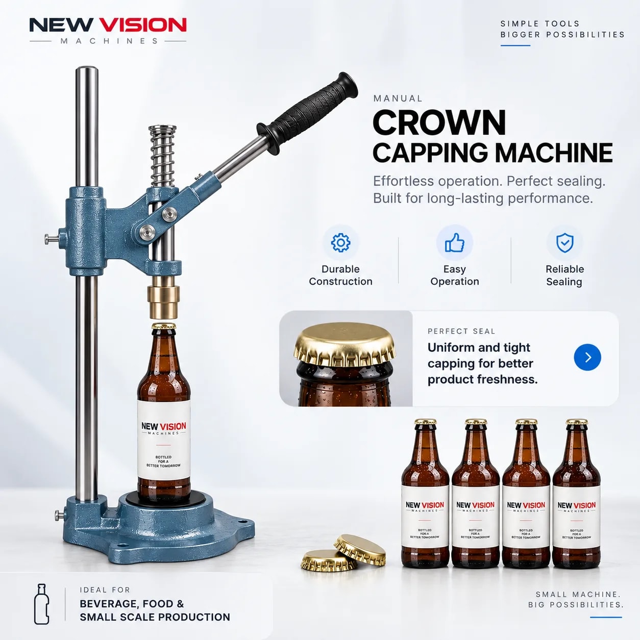Crown Capping Machine — Glass Bottle Crown Cap Sealer — Batch Coding Machine by New Vision Machines