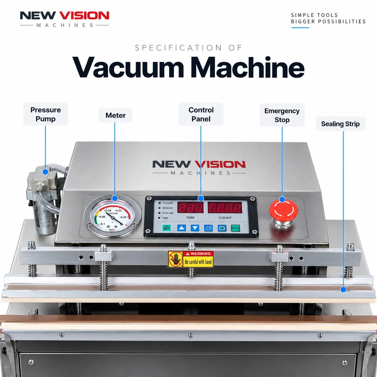 Vacuum Packing Machine — Industrial Chamber Vacuum Sealer — precision nozzles, filling heads & mechanical assembly