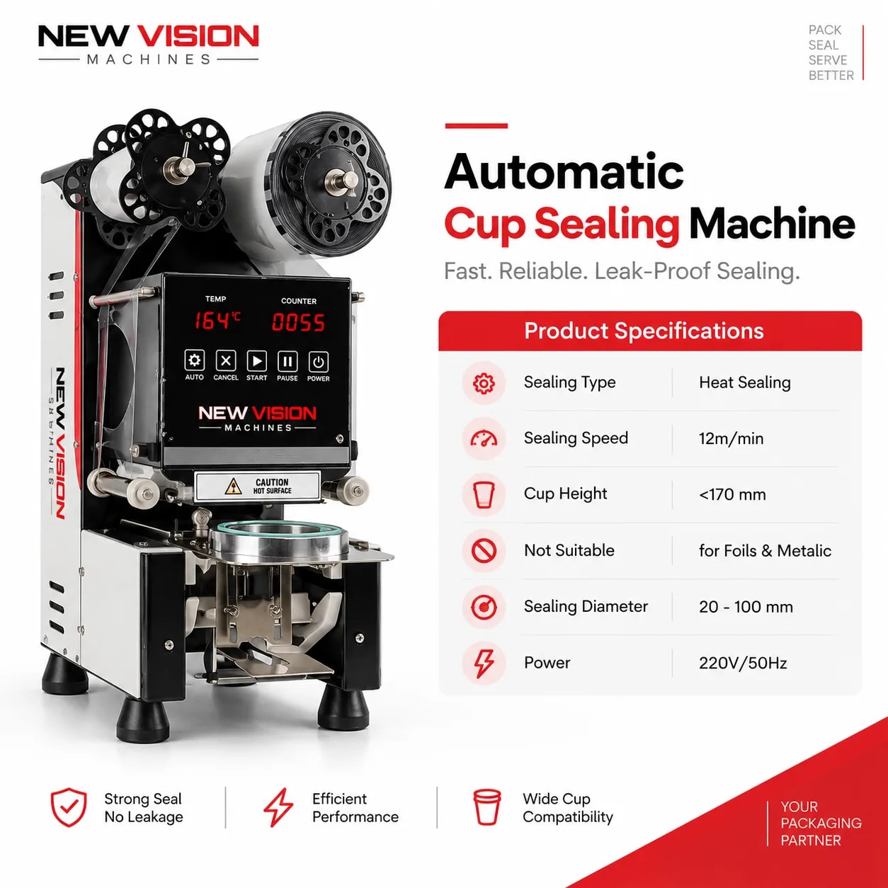 Cup Sealing Machine — Automatic Film Cup Sealer — heavy-duty SS 304 food-grade construction & conveyor setup