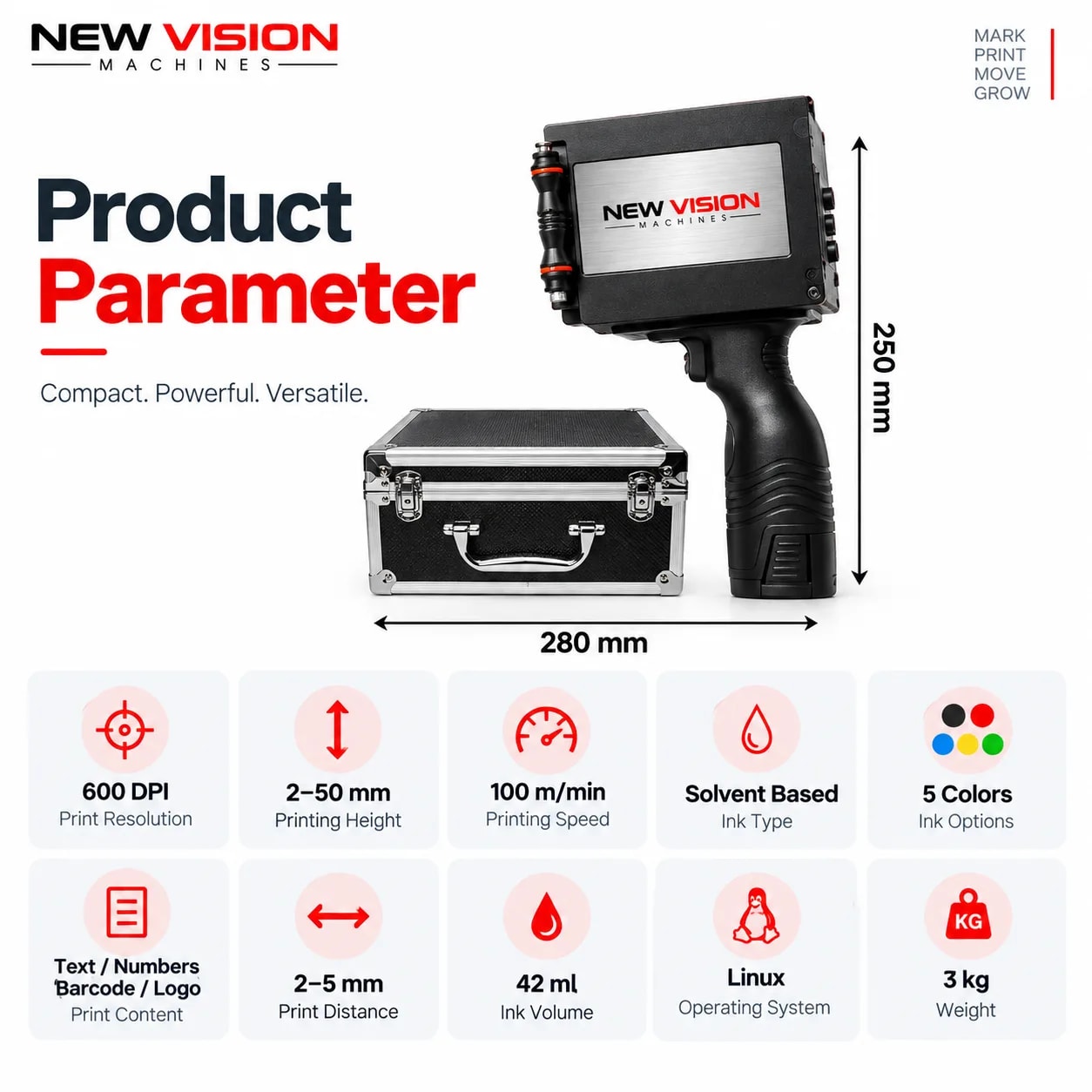Portable Thermal Inkjet Printer — 2-inch 50mm Medium Format — Delta PLC touch screen & automated control panel layout