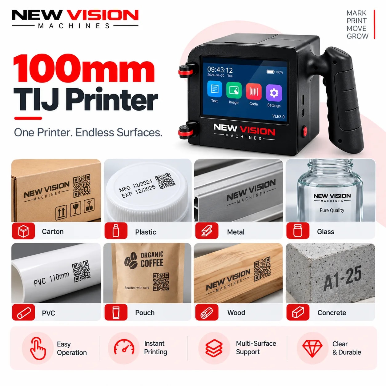 Portable Thermal Inkjet Printer — 4-inch 100mm Wide Format — precision nozzles, filling heads & mechanical assembly