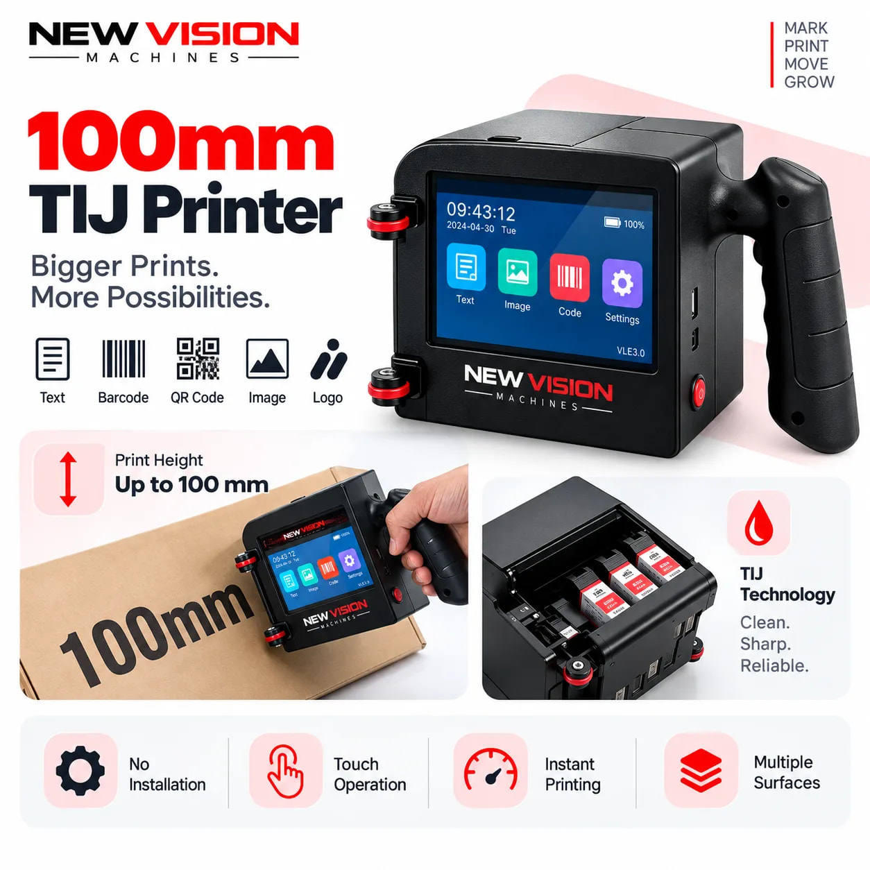 Portable Thermal Inkjet Printer — 4-inch 100mm Wide Format — Delta PLC touch screen & automated control panel layout
