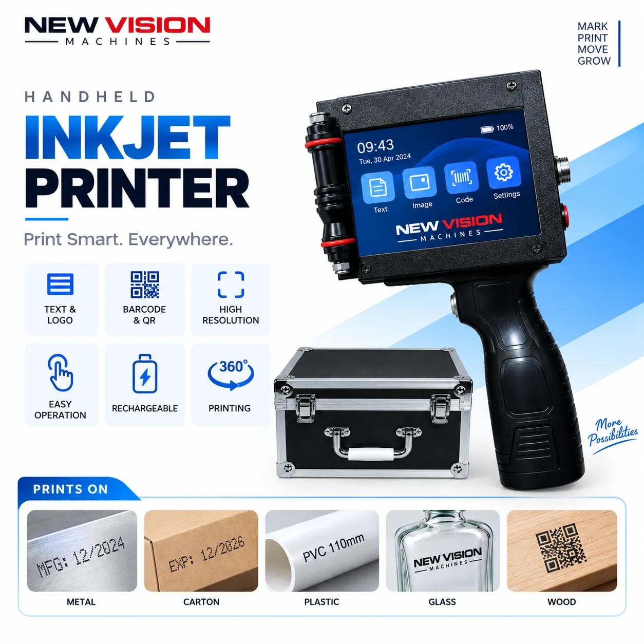Handheld Thermal Inkjet Printer — 12.7mm Metal Body Industrial