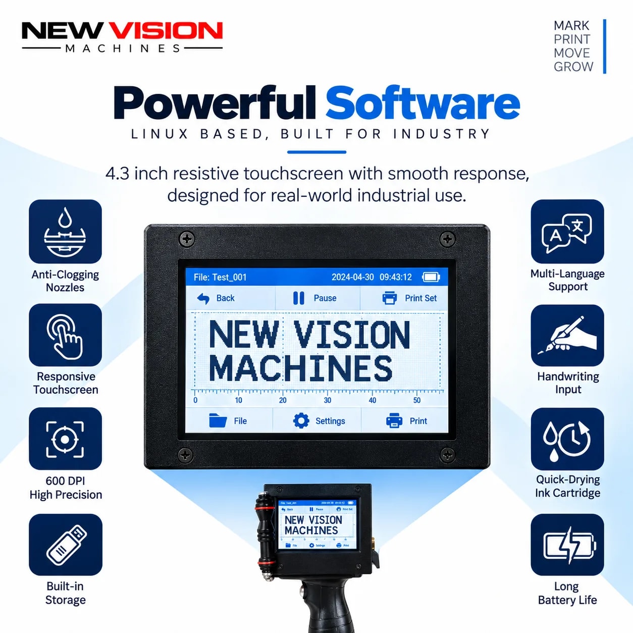Handheld Thermal Inkjet Printer — 12.7mm Metal Body Industrial — precision nozzles, filling heads & mechanical assembly