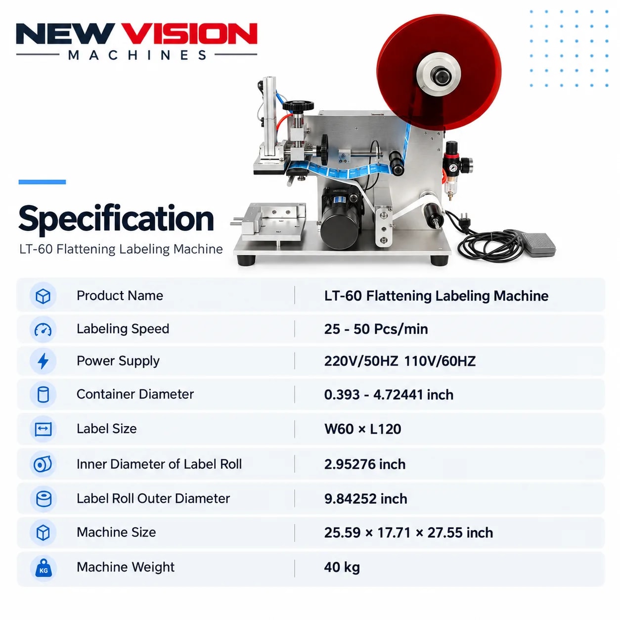 Flat Bottle Labelling Machine — Automatic Label Applicator — packaging equipment technical specifications and build view 5 by New Vision Machines Indore