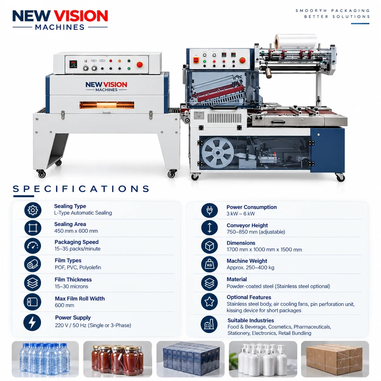Fully Automatic L Sealer Machine for Shrink Wrapping — precision nozzles, filling heads & mechanical assembly