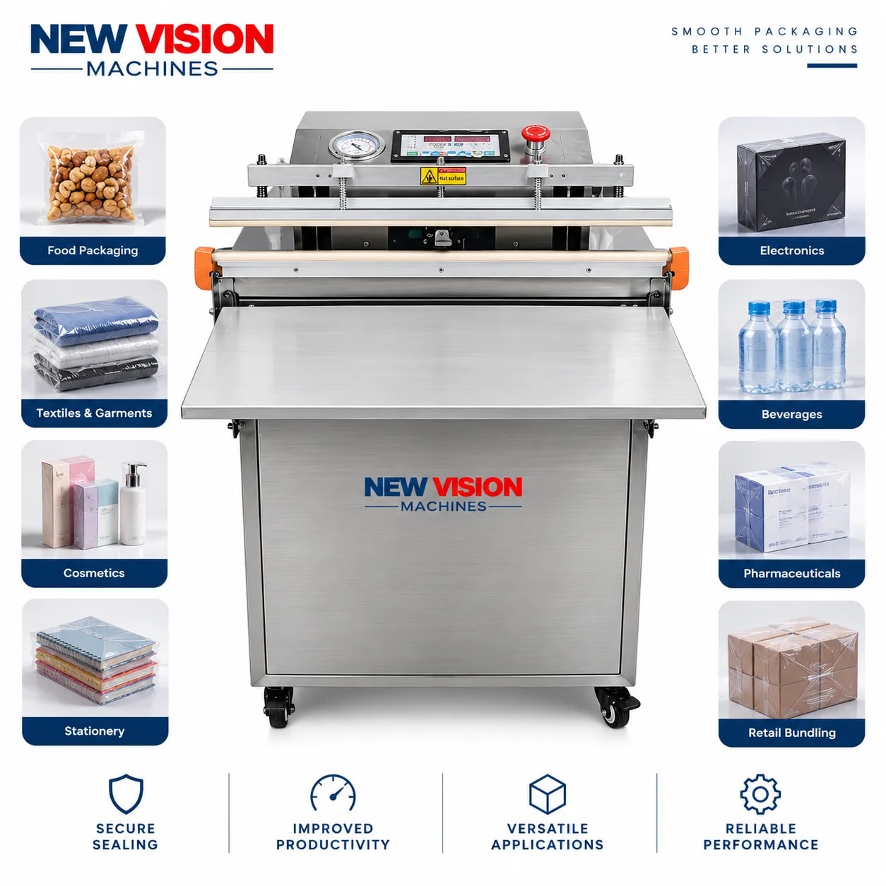 External Nozzle Vacuum Packing Machine for Large Bags — heavy-duty SS 304 food-grade construction & conveyor setup